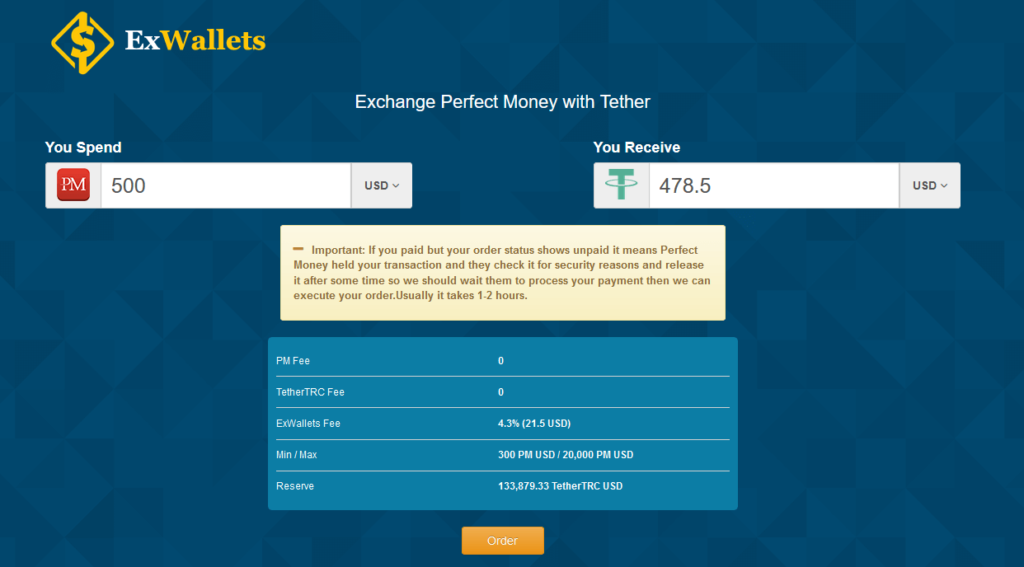 تبدیل پرفکت مانی به تتر در سایت exwallet